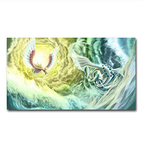 XuFan Carteles Lugia Vs Ho-Oh Pokemon Pocket Monster Anime Cloth Art Poster Lienzo Pintura Decoración para el hogar-20X36 Pulgadas Sin Marco