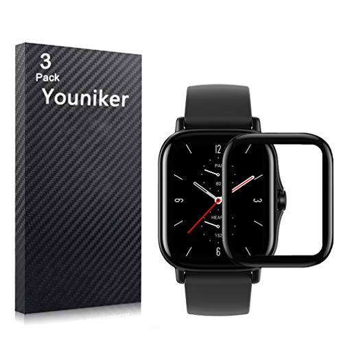 Youniker Protector de pantalla compatible con Amazfit GTS 2, 3 unidades, compatible con Amazfit GTS2, protector de pantalla 3D, cobertura completa, antiarañazos.