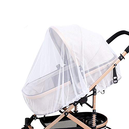 YUEMING Bebé Mosquitera,Universal Carrito Bebé Mosquitera para Cochecito, para Cochecito, Cuna, Capazo Carrito Bebé,Protección Contra Picaduras Con Goma Elástica,Blanco