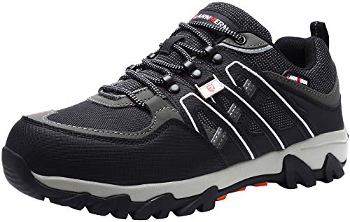 Zapatillas de Seguridad Hombre, LM-18 Zapatos de Seguridad Antideslizantes con Punta de Acero Antipinchazos Calzados de Trabajo(40 EU,Negro/Gris)