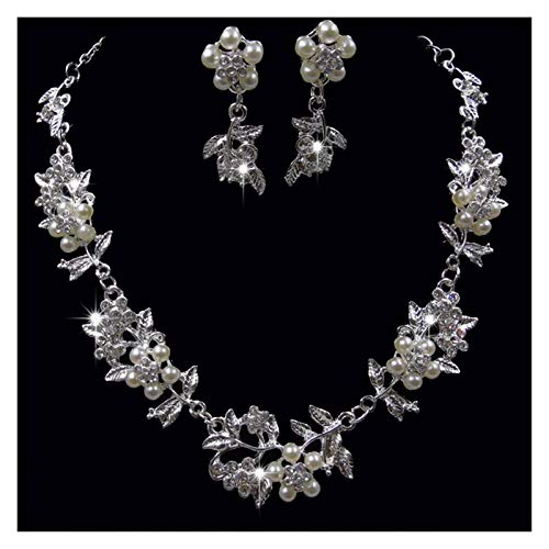 ZCPCS Versión Coreana Japonesa del Collar de Perla Flor de Hielo Vestido de Oreja Femenina Moda Temperamento joyería joyería Conjunto Novia Boda Boda Gasa de construcción Accesorios