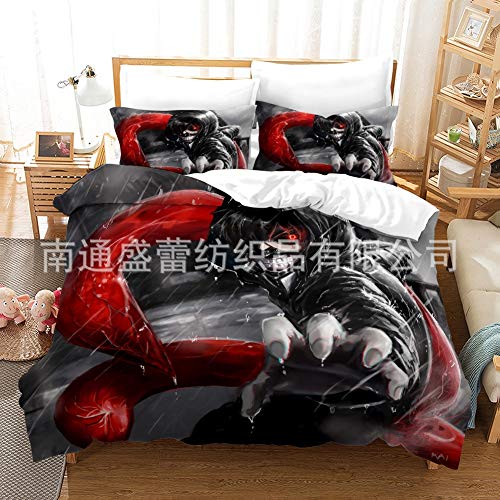 Zenghh 3 PCS Set Tokyo Ghoul - Kaneki Ken Ropa de Cama, Dos sobre Cierre Pillow Frange Frange & One Edredent Shell Protective, RCSS Corpse-Ghost Organism Monster Edred Cound For Hombre