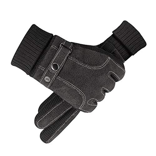 ZIRAN Hombre Invierno Piel sintética Pantalla táctil Mensajes de Texto Guantes conducción Puño elástico Ajustable Palma Antideslizante Forro térmico Manoplas cálidas Invierno-Cuero Artificial