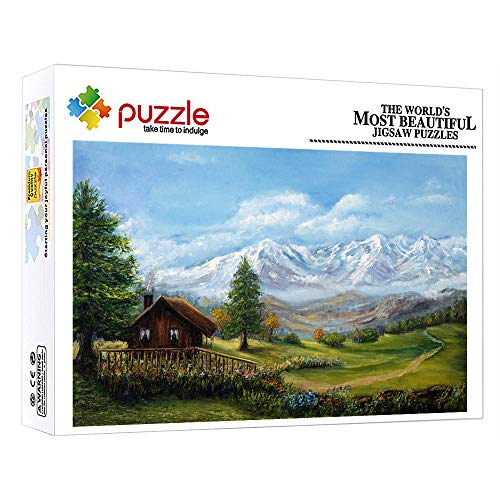 ZTCLXJ 1000 Piezas Color Surtido Puzzles para Niños Adultos 1000 Piezas Puzzle Infantil Bricolaje Brain Challenge 15 X 10 Pulgada Paisaje Montaña Pastizales Árboles Casa