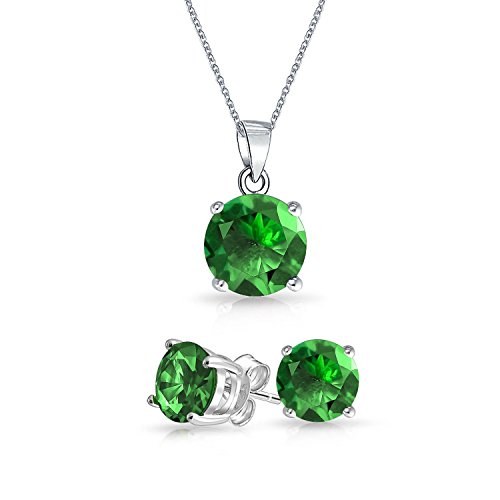 2Ct Solitario Colgante Redondo Verde Stud Earanillos Juego De Zirconia Cúbico Esmeralda Simulado Placa Rodio 18En