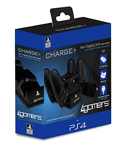 4Gamers - Estación Doble De Carga para Mandos con Kit De Limpieza, Negro (PS4)