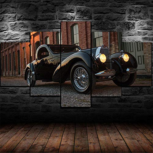 72Tdfc - Cuadros Impresos En Lienzo Que Brillan En La Oscuridad 150X80Cm - 5 Piezas - Premium Lienzo De Tejido No Tejido XXL 1938 Bugatti Type 57C Vitage Coche Viejo