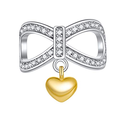 Abalorio de Ningan de corazón de oro de plata de ley 925, compatible con y otras pulseras y collares europeos