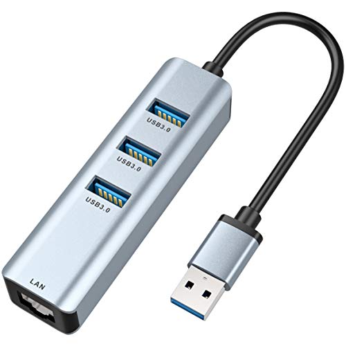 ABLEWE Hub USB 3.0 Ethernet Adaptador,USB 3.0 4 Puertos de Datos Aluminio USB Data Hub Tarjeta Red LAN RJ45 Gigabit Network para MacBook Pro, iMac, Surface Pro, XPS,etc