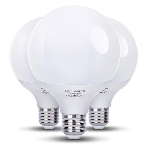 Aigostar - Pack de 3 Bombillas LED G95, globo, 15W, casquillo gordo E27, 1275 lumen, luz blanca 6400K [Clase de eficiencia energética A+]