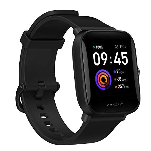 Amazfit Bip U Smartwatch Fitness Reloj Inteligente 60+ Modos Deportivos 1.43" Pantalla táctil a Color Grande 5 ATM GPS Incorporado (SpO2) Oxígeno en Sangre Frecuencia cardíaca (Negro)