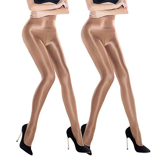 ANDIBEIQI 2 Pack Calcetines De Color Sólido Para Mujer Calcetines De Aceite Medias De Seda Brillante Medias De Baile Pantyhose