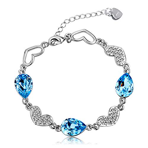 AQGELSL Regalos de San Valentín Muchas Pulseras Edición Coreana para Mujer Moda de San Valentín Cristal Plateado @ Pitufo Azul Marino 304016_Cobre Plateado Platino