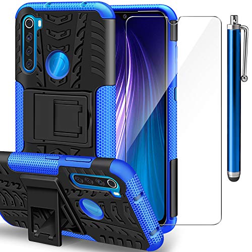 AROYI Funda Xiaomi Redmi Note 8 + Protector de Pantalla, Redmi Note 8 2 en 1 Duro PC Funda y Soft TPU Cáscara de Cubierta Protectora de Doble Funda Caso para Xiaomi Redmi Note 8 Azul