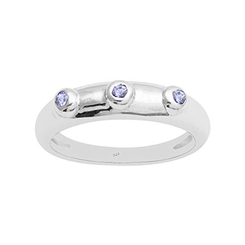 Banda de amor de 925 Sterling Silver 3stone Tanzanite Stackable Engagement.