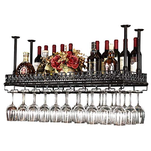 Bandeja de almacenamiento Estanterías de vino altura ajustable montado en el techo Cuelga de la botella de vino Metal Iron Vino Copa de vino Rack Cubilet Stemware Racks Vintage Estilo de decoración Ap