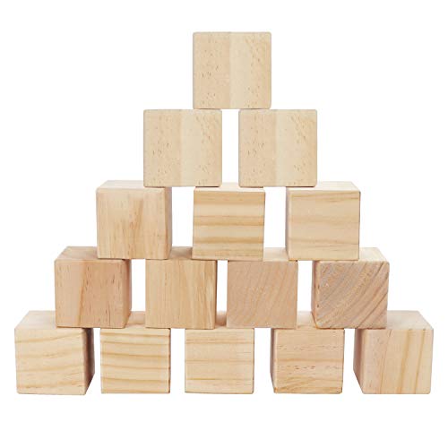 Belle Vous Cubos de Madera (Pack de 15) - Bloques Madera Natural sin Acabado (5x5x5cm) - Cubo Madera Lijado Suave para Bloques de Fotos, Suministros Manualidades, Proyectos Puzzle, Juguetes