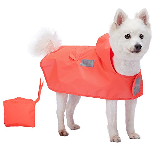 Blueberry Pet Chubasquero ligero con capucha para perro al aire libre con cintas reflectantes 3M en color naranja brillante, paquete de 1 poncho plegable para perros