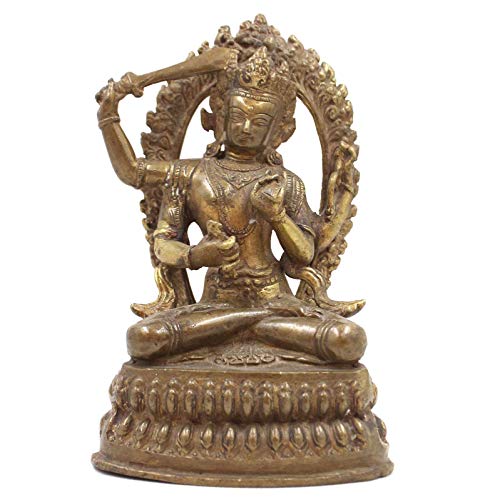 Bronze Manjushri - Figura decorativa de Buda (21 cm, con espada india)