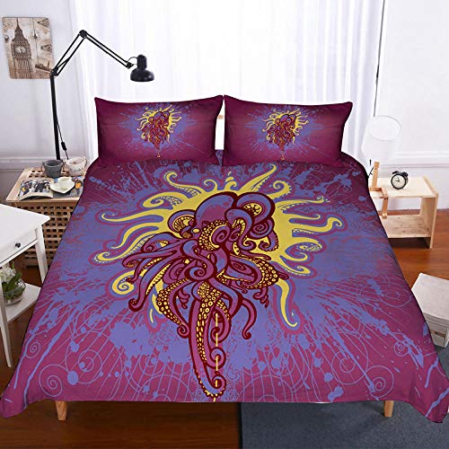 BTBDWOSW® 3 Piezas Duvet Cover Set 150X200 Cm Tentáculos De Pulpo De Animal Marino Suave Transpirable Poliéster Microfibra - 3D Impreso Juego De Edredón Conjunto De Ropa De Cama con Cremallera - Anti