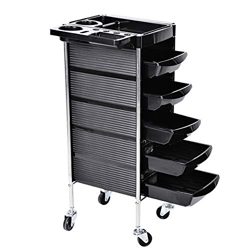 Carro de almacenamiento de peluquería, carrito de almacenamiento con ruedas con 6 pisos, color negro para salón de peluquería o cocina (modelo 2)