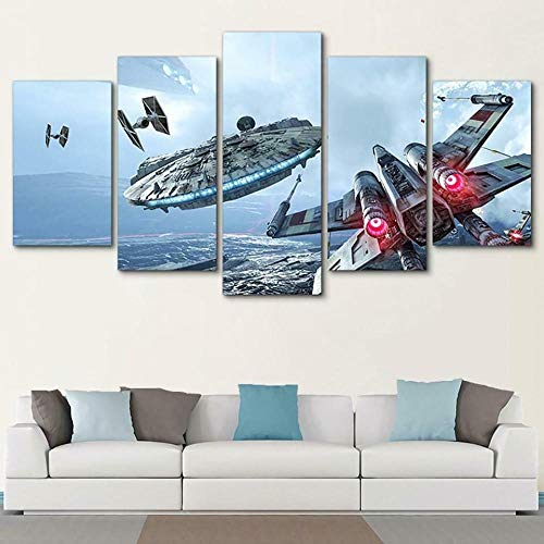 Cinco módulos Pintura de la Lona Pintura pinturas decorativas 200x100CM Nave de la película de Star Wars Impresiones del Arte de la Pared Cartel Decoración del hogar Lienzo Cuadros modulares para Sala