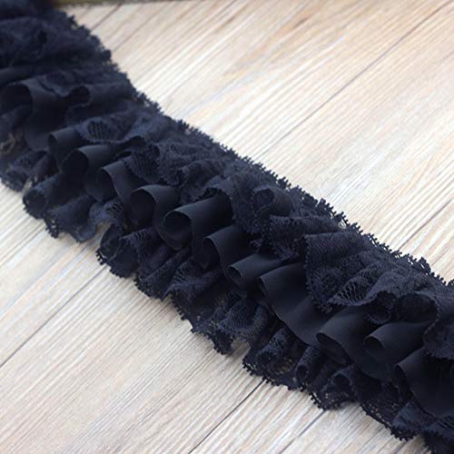 Cinta Encaje 3 Yardas Flor Corte Prendas Vestir Accesorios Costura Plisados ​​Hecho a Mano Collar Profesional Decoración Decoración Falda Volantes DIY Craft(Negro)