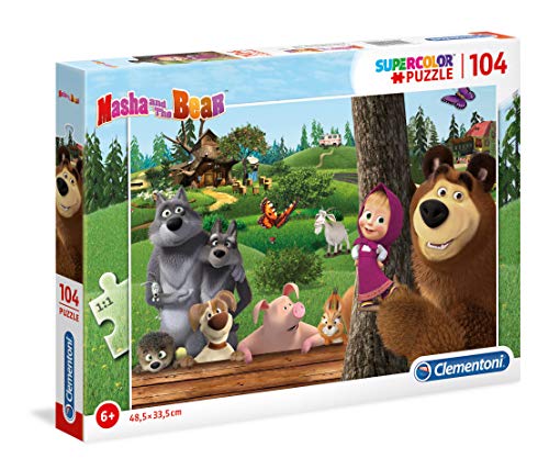 Clementoni- Supercolor Masha y Oso – 104 Piezas – Fabricado en Italia – Puzzle para niños de 6 años +, Color (27135)