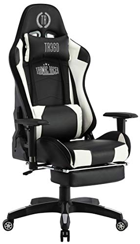 CLP Silla Gaming Turbo LED En Tela o Cuero Sintético I Silla Gamer con Luces LED, Reposapiés Abatible & Reposabrazos Ajustables, Color:Negro/Blanco, Material:Cuero Sintetico