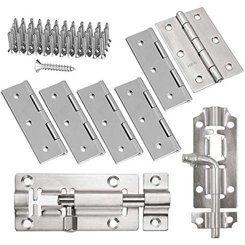 cococity 6 bisagras de acero inoxidable de 75 mm + 2 piezas de acero inoxidable para puerta corredera de 73 mm/66 mm con tornillos, para baño, ventanas, muebles, puerta de mascota