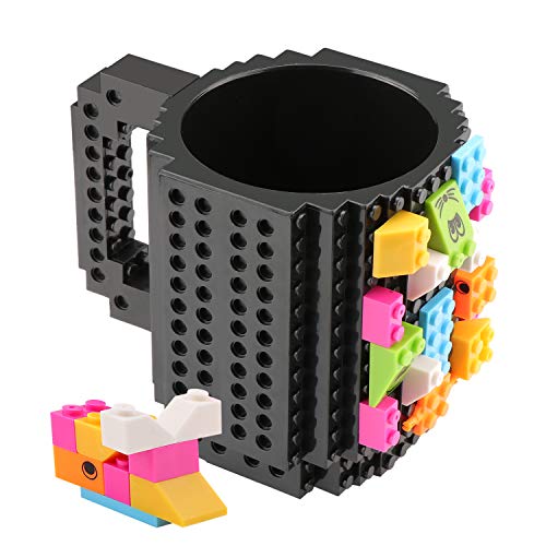 Coolty Ladrillo de Construcción Jarra Novedad DIY Bloques de Construcción Tazas de café Idea única Bloque (Negro)