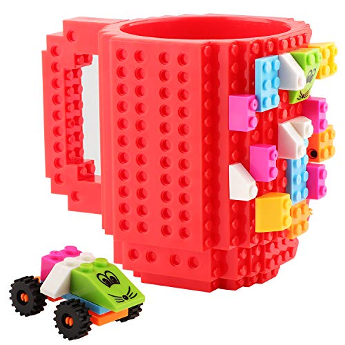 Coolty Ladrillo de Construcción Jarra Novedad DIY Bloques de Construcción Tazas de café Idea única Bloque (Rojo)