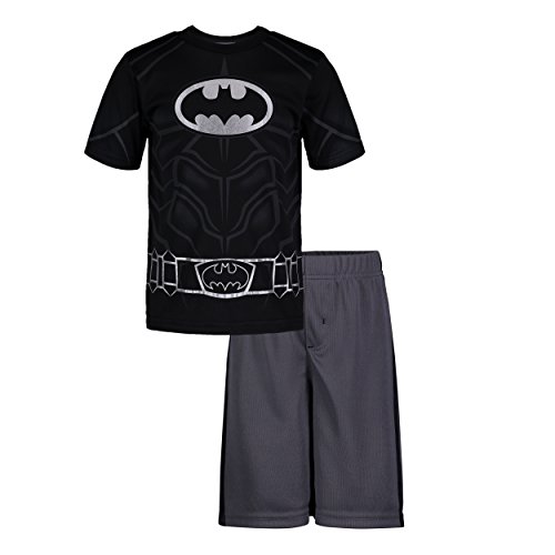 DC Comics Conjunto de Deporte para Verano de Batman con Pantalón Corto de Malla y Camiseta de Manga Corta para Niños, Negro/Gris 2 Años