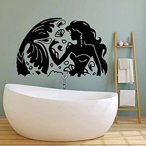 Divertidas pegatinas de pared de sirena de fantasía creativa decoración de baño de vinilo con tema de océano mítico | Decoración del banquete de boda de la sala de estar del dormitorio de la muchacha