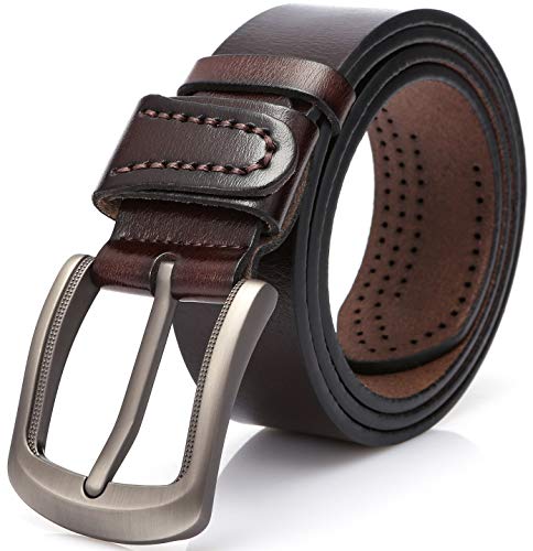 DOVAVA Cinturón de Cuero para Hombre,Cinturón de Cuero para Hombres, Adecuado para Uso Informal, Formal y de Negocios (Marrón 2001, 135 cm (45"-50"))