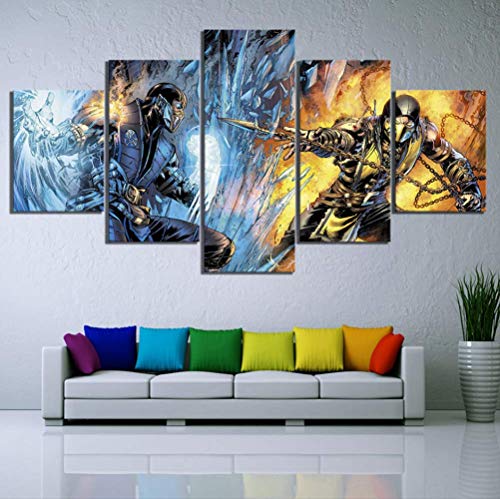 DPFRY Cuadros De Lienzo Cuadro Modular Decoración del Hogar Juego De Mortal Kombat Arte De La Pared Lienzo Moderno Pintura De Impresión HD para Póster De Dormitorio 5 Piezas 150X100 Cm Sin Marco