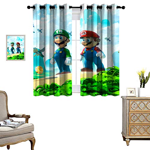 DRAGON VINES Blackout Curtains for Living Room Closet Curtain Super Mario Bros. Civilian Field Thermal Insulated Drapery Drapes for Living Room Set of 2 Panels W55 x L72