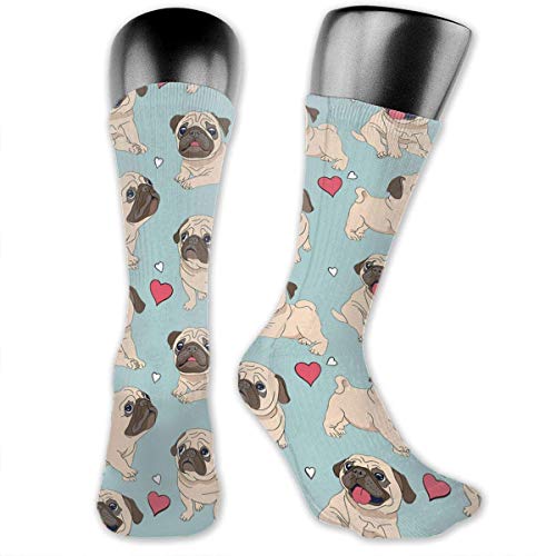 Drempad Luxury Calcetines de Deporte Love Pug Pattern Cotton Casual Colorful Fun Below Knee High Athletic Socks