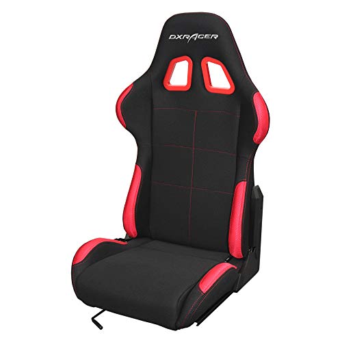 DX Racer Asiento Deportivo Coche, Semibaquet Ajustable, Tela, con Ríeles Incluidos, Conductor y Pasajero, Universal para Videojuego/Coche/Simulador de Conducción, Negro con Parche Rojo