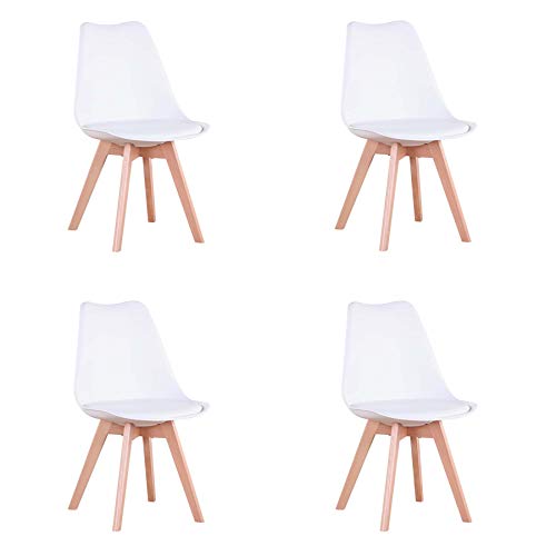 EGOONM Juego de 4 sillas, Silla de Comedor de Estilo nórdico, Apto para Comedor, salón y Cocina (Blanco)