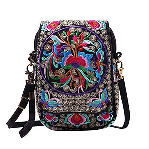 Einsgut Semilla Mujer Bolso Bandolera Bordado Bolsos pequeños Bolso Monedero Bolso para teléfono móvil Monedero de Viaje cosmético (Mide Aproximadamente: 14 * 18 cm)