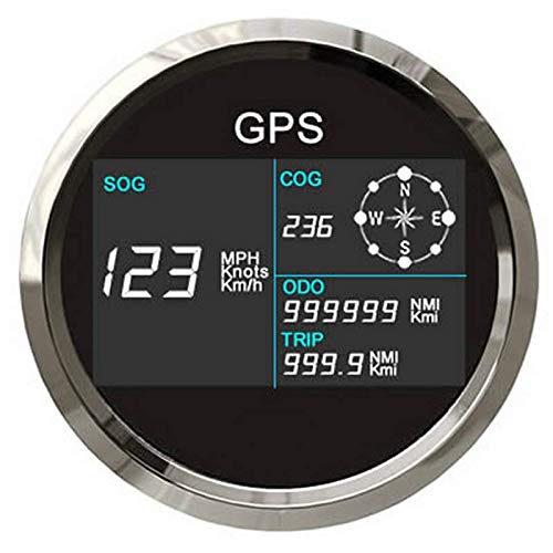 ELING Velocímetro GPS digital Medidor de velocidad LCD Odómetro ajustable con antena GPS Alarma de sobrevelocidad de 85mm