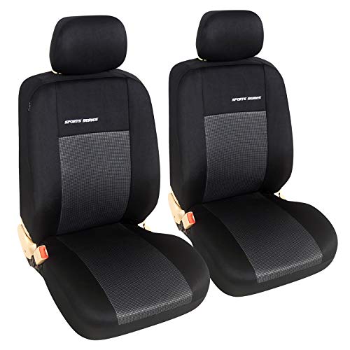 eSituro Clásicas Juego de 2 Fundas para Asientos de Coche Universal Cubreasiento Indivudual para Furgonetas Delanteros con Reposacabezas Tela Gris SCSC017236