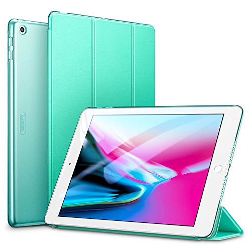 ESR Funda para iPad 2017/Nuevo iPad 2018 de 9.7" Silicona [Auto-Desbloquear] [Botones Protegidos] Función de Soporte de Cuero Sintético y Plástico Smart Cover para Apple iPad 9.7" 2017/2018-Menta