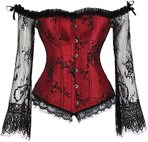 EUDOLAH Bustier Mujer Cocktail Party Corsé Carnaval Shaper Steampunk Clásico Vestido Elegante de Noche en Encaje Floral Top Bola de Fin Año(B-Rojo,Small)