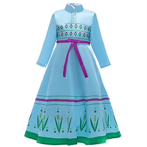 Fanessy Niña de Ropa Cinturón de Princesa con Estampado de Mascarada, Lazo Azul, Vestido de Cosplay de Fiesta de Halloween de Halloween y Varita mágica/Guante/Peluca/Anillo/Capa con Capucha