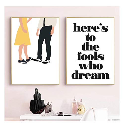 Feitao La La Land Music Movie Illustration Pintura En Lienzo Here'S To The Fools Who Dream Quotes Poster Home Wall Art Decor -20X28 Inch Sin Marco 2Pcs