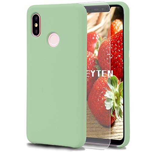 Feyten Funda Xiaomi Mi 8 [Cristal Vidrio Templado], Slim Líquido de Silicona Gel Carcasa Anti-Rasguño Protectora Caso para Xiaomi Mi 8 (Verde Claro)