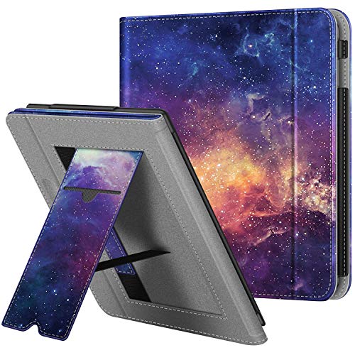 Fintie Funda Vertical para Kobo Libra H2O - Carcasa con Bolsillo para Tarjeta y Correa de Mano Función de Soporte y Auto-Reposo/Activación, Galaxia