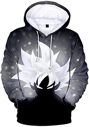 FLYCHEN Sudadera con Capucha Impresa en 3D Dragon Ball para Hombre Goku Cosplay Diseños de Cosplay Wu Super Saiyan Pullover - Sombra en Blanco y Negro - L